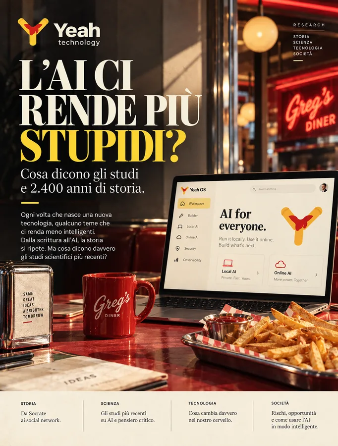 Copertina editoriale sull'intelligenza artificiale e il pensiero critico